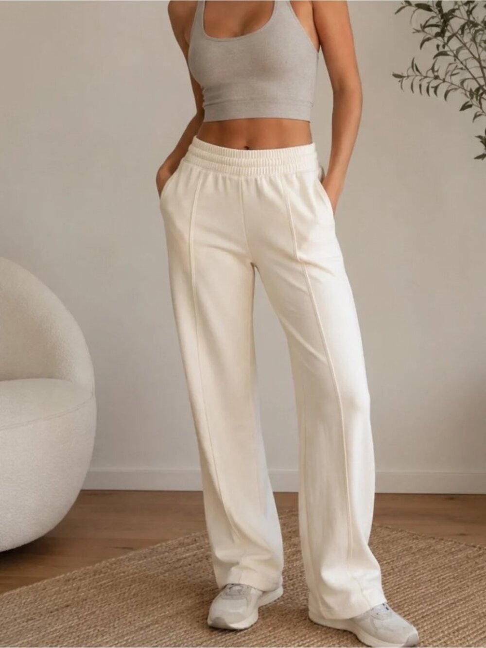 Lululemon Ribbed Softstreme High-Rise Wide Leg Pants Trousers Ribbed sz 10 Cream